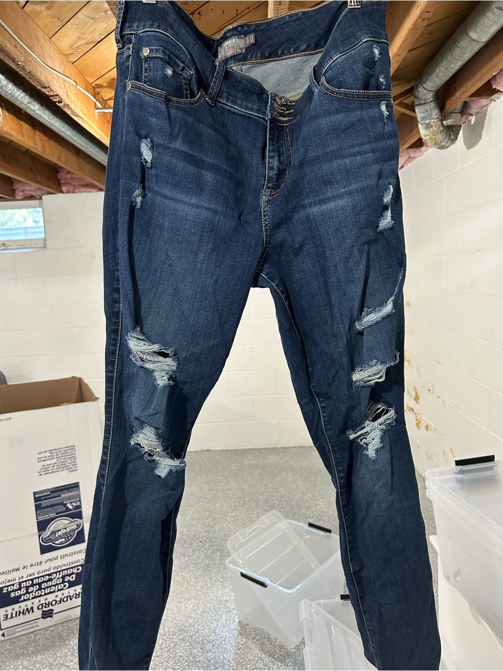Womens Distressed Dark Blue Jeans